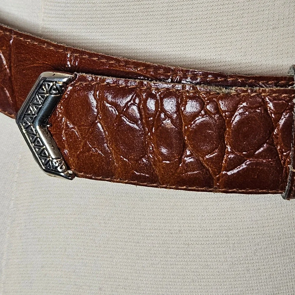 Axcess‎ Brown Crocodile Embossed Leather Belt Made in Italy Engraved Buckle M
